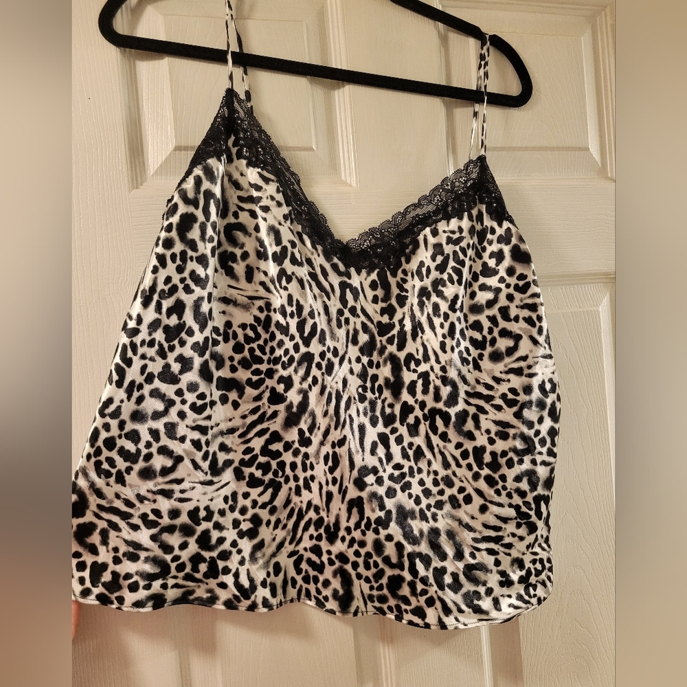 Secret Treasures Animal Print Satin Camisole with Black Lace Size XL